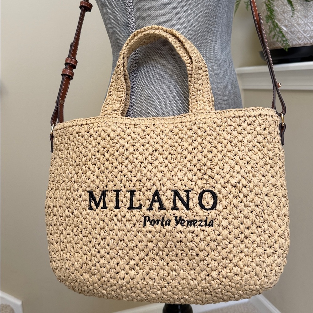 NWOT—H &M Straw Woven Tote w/removeable & adjustable crossbody strap/handle bag. - Picture 4 of 16